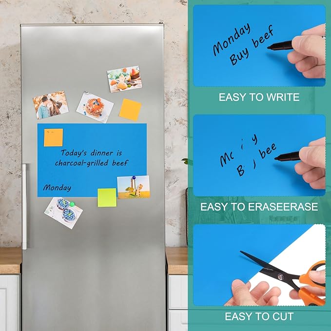 PATIKIL Magnetic Dry Erase Board Sheet for Fridge, 3 Pcs 12 x 8 Inch Erasable Refrigerator Whiteboard for Kitchen for Home Kitchen Organizer Planner Office Storage, Blue (0.6mm)