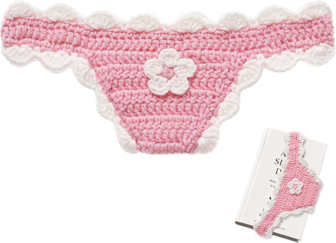 Crochet Bikini Bookmarks for Women, Underwear Shaped Bookmark | Handmade, Page Holder, Bookish Gift for Book Lovers, Soft Stretchy Acrylic Yarn, Light Pink