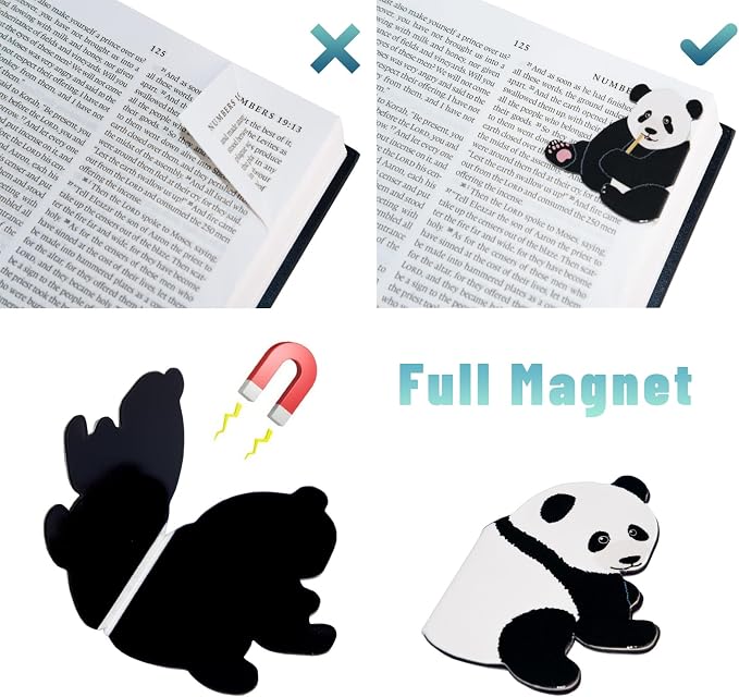 Magnetic Panda Bookmark for Women, 6 Pieces Assorted Cute Book Markers Clip Set, Reading Accessories Birthday Gifts, Book Mark for Book Lovers