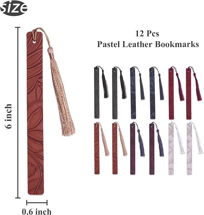 12 Pcs Pastel Leather Bookmarks Colorful for Women Students Teachers Book Lovers Reading Supplies(12colors6)