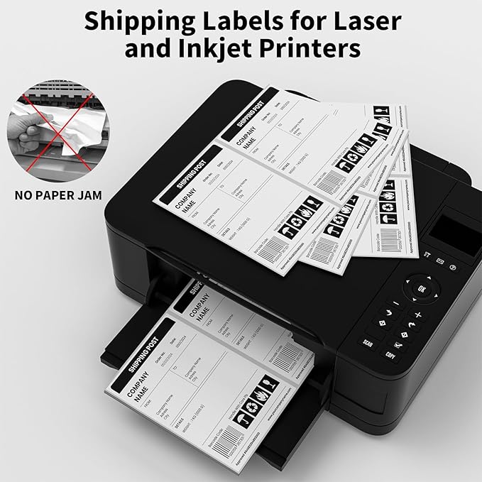 50 Half Sheet Shipping Labels 2 Per Sheet -25 Sheets Sticker Paper for Laser & Inkjet Printers Waterproof Shipping Labels - Strong Aadhesive for Packaging & Crafting