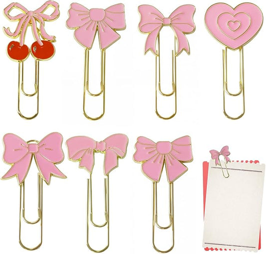 7 PCS Bow Paper Clips Metal Paperclip Large Size Paper Clip Cute Bookmark Colorful Office Supplies Present for Teacher & Students, for Office Home Supplies Gifts Wedding Decoration