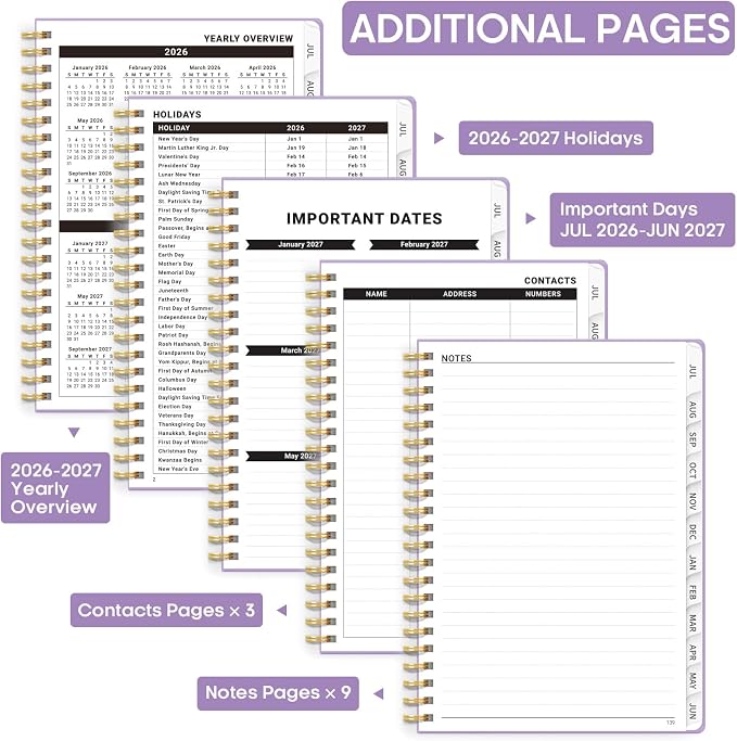 8.5" x 11" Academic Planner 2026-2027, Weekly & Monthly Calendar Planner Book, July 2026 – June 2027, Large Hardcover Organizer with Tabs, Perfect for Teachers, Students, Women & Men – A4, Lavender