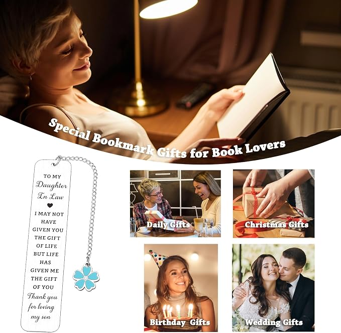 Daughter in Law Gifts from Mother in Law - Mothers Day Gifts for Daughter in Laws Birthday Future Daughters in Laws Gift for Mothers Day Birthday Wedding Anniversary, Bookmark for Book Lover Women