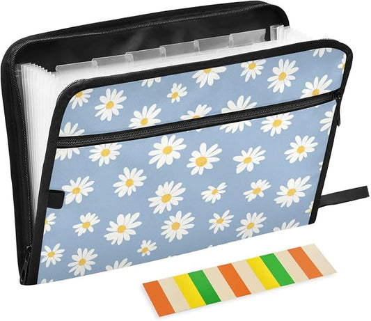Blue Daisies Accordion File Organizer Expanding Document Folder with 13 Pockets Portable File Folder for A4 Letter Size