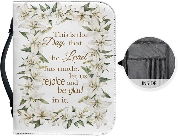 Leaves Bible Cover Case for Women Girls Bible Cover Bags Floral Pattern with Handle Study Bible Case,Bible Cases,Christian Gift-Size：L