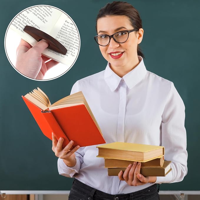 Nogeqi 2PCS Walnut Thumb Book Page Holder, Smooth Finish Wood Page Holders for Reading, Book Opener Holder Reading Gifts Accessories for Readers Readinglovers (Medium, Brown)