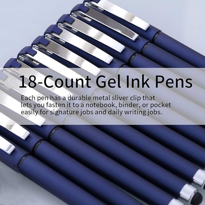 MiSiBao 0.7mm Black Ink Gel Ink Rollerball Pens 2 in 1 Medium Point Pens with Stylus Work Pen Smooth Writing for Office Black gel pen (18pack-Black Ink)