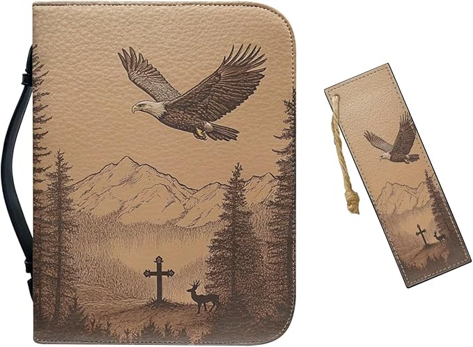 Leather Bible Cover,Bible Case for Men Large Size Bible Covers,Bible Study Case, Bald Eagle Cross,Large