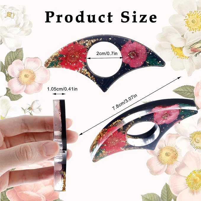 cobee Dried Flower Book Holder, 2 Pcs Handmade Thumb Book Page Holder Resin Reading Accessories Ring Book Opener Floral Bookmark for Teachers Book Lovers(Black,Purple,red)