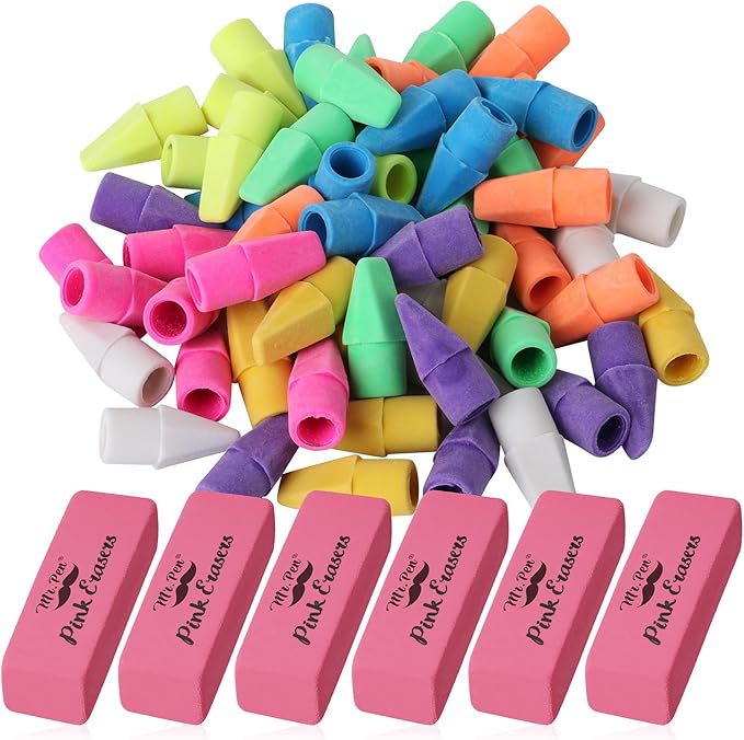 Mr. Pen- School Eraser Combination Set, 60 Pack, Assorted Colors, Latex Free Erasers for School, Office, Art Sketching, Homework, Exams, Clean Smudge-Free Correction