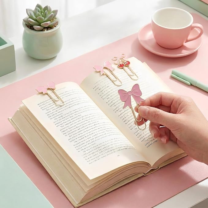 Cute Paperclip Bookmark, 6 Pcs Large Metal Paperclips, Cute Bookmarks, Coquette Preppy Planner Clips for Office Home Supplies Gifts Wedding Decoration