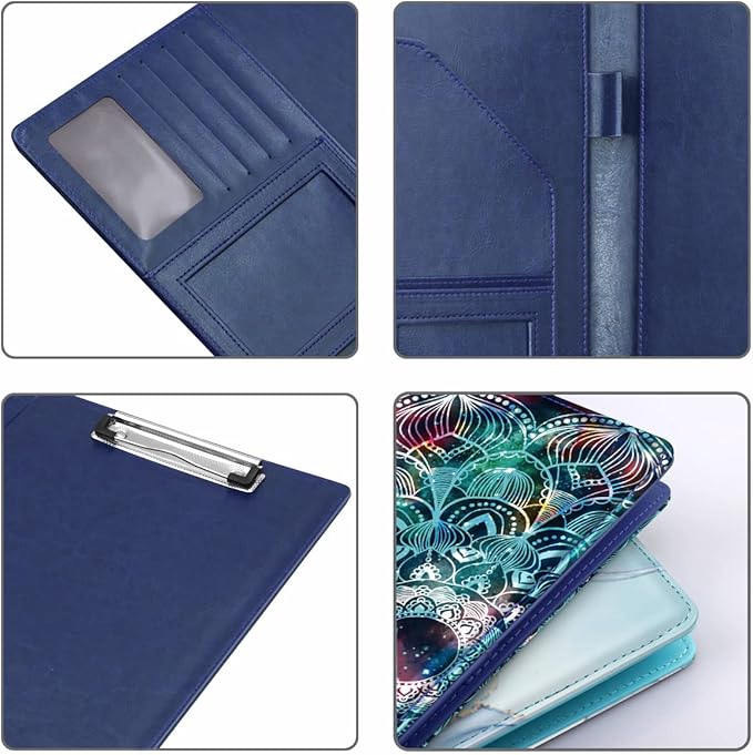 WAVEYU Business Portfolio Folder for Men Women, Padfolio Cover, Conference/Resume/Legal Document Organizer with Letter/A4 Size Clipboard Hardboard, Business Card Holders, Document Sleeve, Mandala