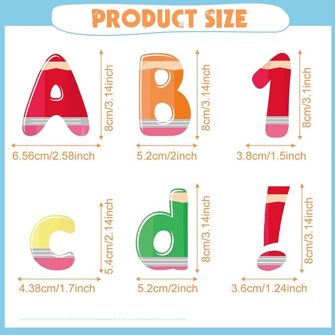 221 Pcs Pencil Bulletin Board Letters, Round Alphabet Number Punctuation Symbol Combo Letter Cutouts, Colorful Classroom Decor for Summer School Classroom Chalkboard Poster Bulletin Board Wall
