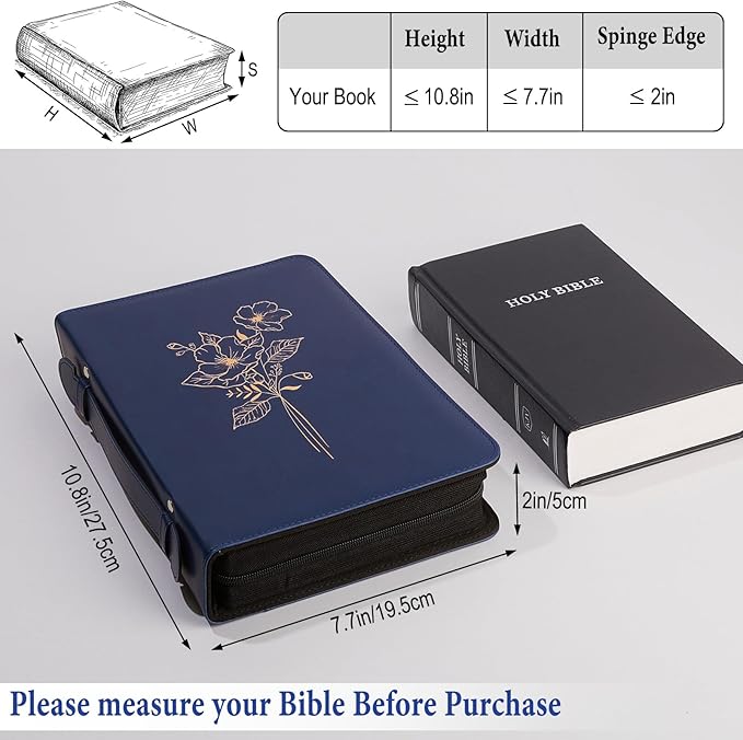 Bible Cover Case for Women and Men, PU Leather Bible Bag Bible Study Supplies Accessories with Detachable Wrist Strap