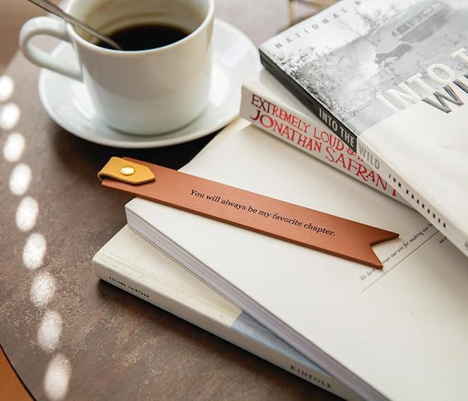 Engraved Leather Bookmark in Terracotta - You Will Always Be My Favorite Chapter, Genuine Leather Traditional Relationship Gift for 3rd Year Wedding Anniversary for Him & Her, Sentimental Keepsake