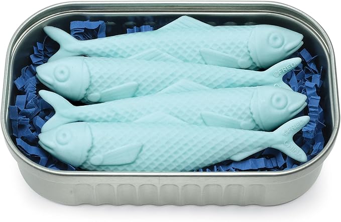 Genuine Fred Sardine ERASERS, Set of 4 Fish-Shaped Erasers, Quality Materials, Fun Desk Accessory, Packed in Charming, Well-Designed Sardine Tin, Perfect for School, Home, Office, and Gifts