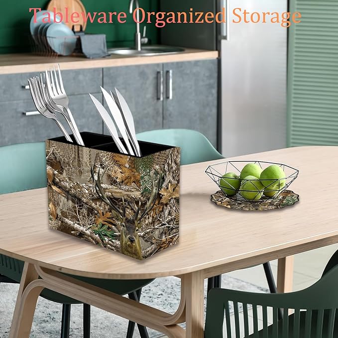 Pen Holder and Anti-Slip Mouse Pad Combination, Makeup Brush Storage Box, Tableware Storage Box, Suitable for Office and Home - Camouflage Giraffe