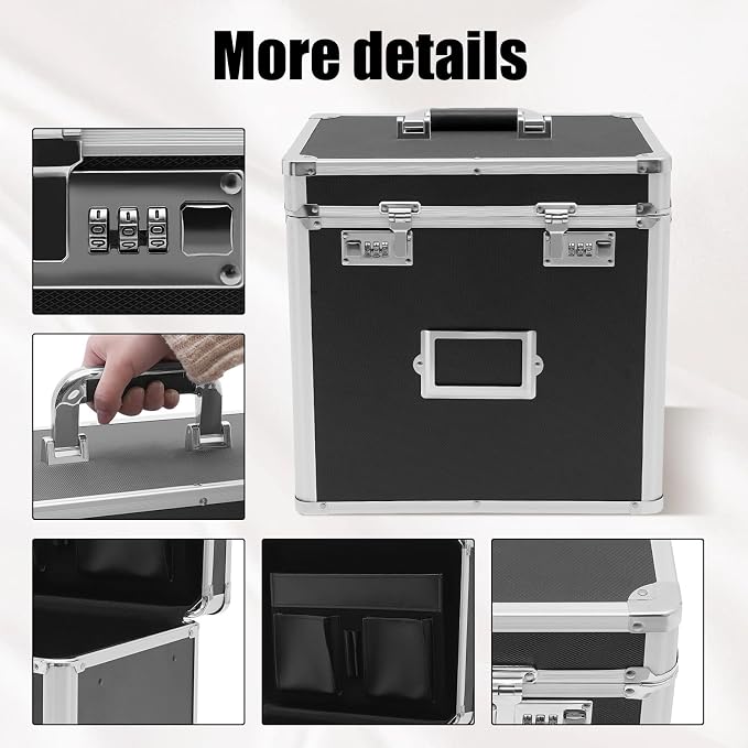 Aluminum Alloy File Organizer Box, 13.8x10x13.4in Portable File Box with Dual 3-Digit Combination Locks - for Letters, Documents, Office Supplies