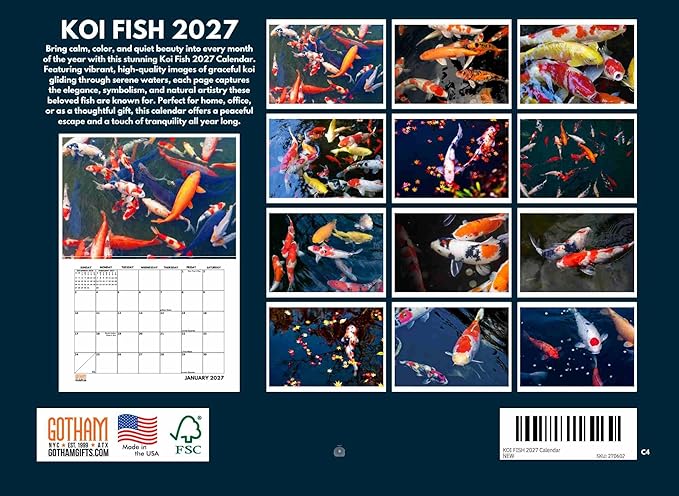 Koi Fish Calendar 2027 Wall Monthly Wall Calender 12 Month