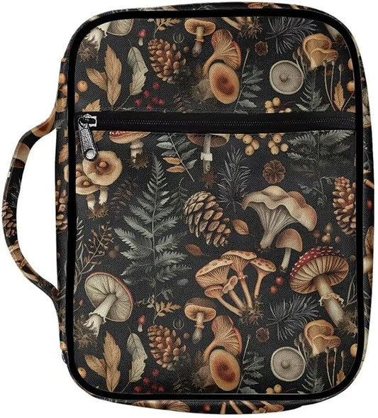 Coldinair Vintage Mushroom Bible Covers Bag for Women Teens Kids,Carrying Book Case Church Bag Bible Holder with Handle and Zippered Pocket