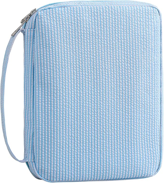 Bible Covers for women, Bible Case, Bible Bag with Top Handle, Stripe Bible Bag Proteceive Book Case, Bible carrying Church Bag for Christian Gifts(Blue)
