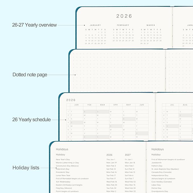 And Per Se 2026 Planner-Daily, Weekly & Monthly Leather Hardcover Planner, 5.7" x 8", Daily Schedule, 100 GSM Thick Paper, Back Pocket(Dark Turquoise)