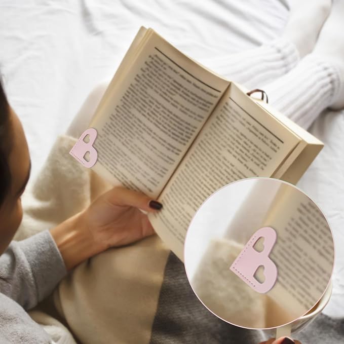 Leather Bookmarks, Wayzton Cute Double Hollow Heart Corner Bookmark, Personalized Book Accessories Gifts for Reading Women Kids Lovers