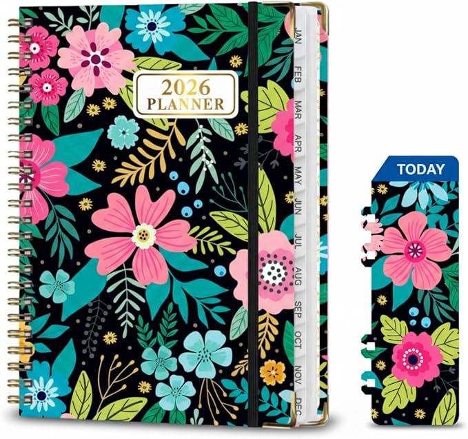 2026 Planner Weekly and Monthly,From Jan to Dec 2026,A5 Hardcover Academic Appointment Book with Tabs,100GSM Thick Paper,Back Pocket & Bookmark Ruler,Cute Floral Agenda for Women Teachers Students