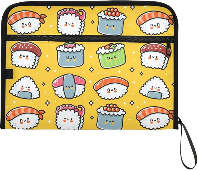 Cute Funny Sushi 13 Pockets Expanding File Folder with Sticky Labels Accordion File Folder Document Organizer Letter Size A4 Papers Expandable File Keeper
