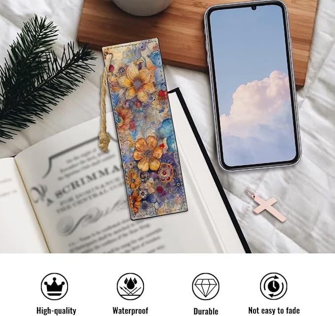 Vintage Flowers 2 PCS Leather Bookmarks for Women, Men, Book Lovers, Page Markers for Students Teachers Reading Bookmarks Accessories for Book Lovers