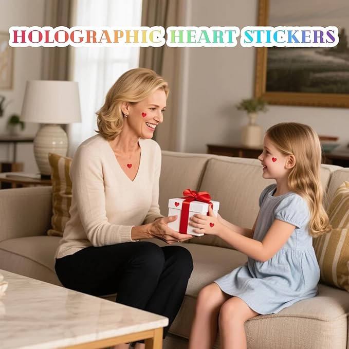 1800 Holographic red Heart Stickers，Shimmering Laser-Cut red Heart Stickers，The Perfect Choice for Valentine's Day Gift Decorations，Also Ideal for Reward Charts，Valentine's Day red Heart Stickers