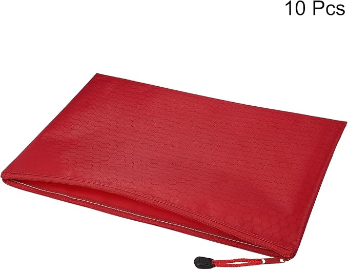 PATIKIL Waterproof Zipper File Bags, 10 Pack A4 Size Document Pocket Storage Organizer Pouch for Travel Office Supply, Red