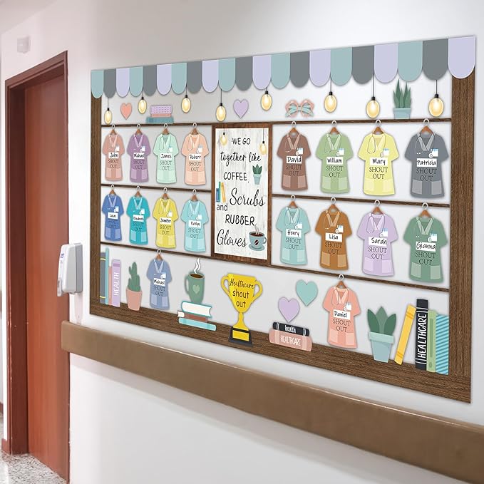 Naozinebi Healthy Bulletin Board Set Healthcare Workers Nurses Classroom Decorations DIY Crafts Health Shout Out Cutouts for Students Hospital Nursing School Back to School RN Party Wall Supplies
