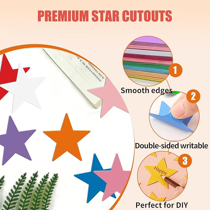 72 Pcs 5.5 Inches Large Paper Star Cutouts, 9-Color Assorted Star Shape Die Cut for Bulletin Board Decor, Classroom Wall, Patriotic 4th of July Party Decor, Teacher School Supplies, DIY Crafts