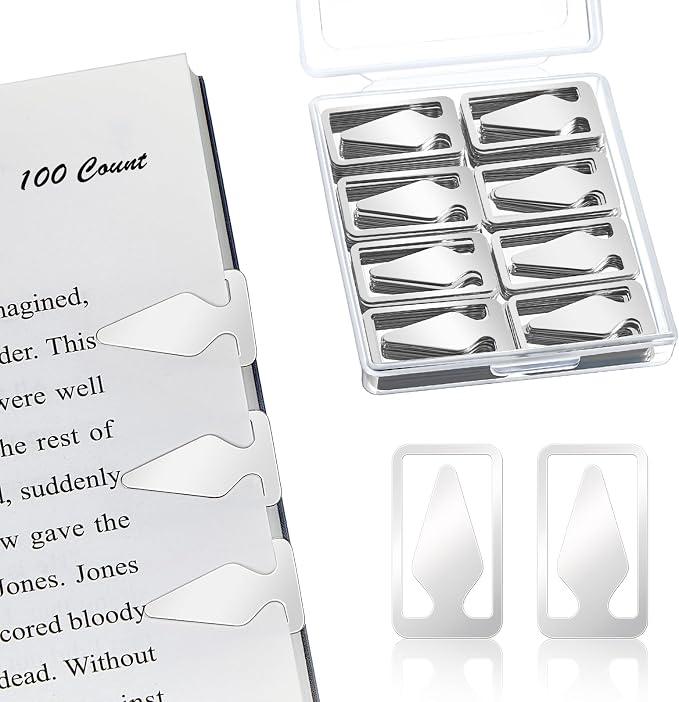 Spakon 100 Count Tin Mixed Metals Book Line Markers Arrow Bookmarks and Page Markers for Reading Teachers Students Book Lovers School and Work(Silver)