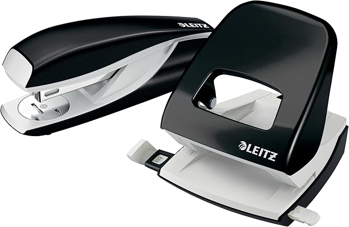 Leitz 50951095 Stapler and Hole Punch Set, Staple or Punch Up to 30 Sheets, Includes Staples, Wow Range, Black