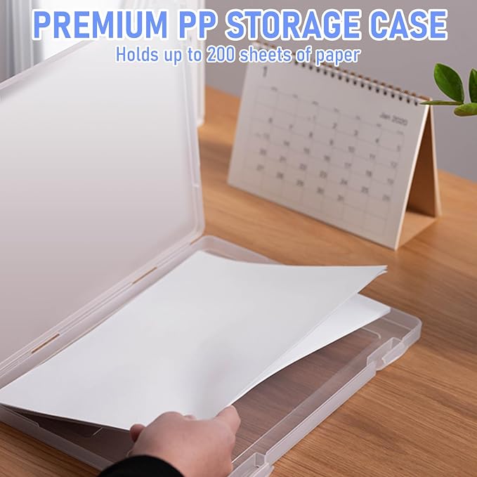 SAYEEC Portable Project Case A4 Plastic Transparent File Storage Box Paper Slim Photo Art Craft Storage Container Scrapbook Document Organizer Magazine Protector for Office School (1 Pack)