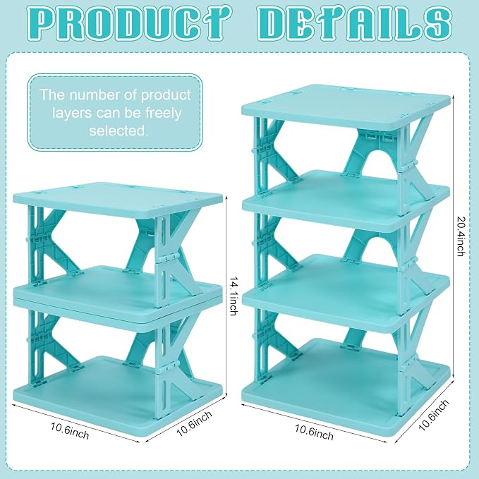 Lineshading 4 Tier Foldable Locker Organizer Shelf Foldable Storage Shelves Locker for School, Office, Gym Lockers, Dorm Room, Multi-Layer Shoe Gear Tower, Heavy-Duty No-Tool Portable Shelf (Blue)