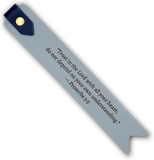 Engraved Leather Bookmark in Blue - Proberbs 3:5 Proverbs Scripture Bookmark, Religious Gift for Bible Study, Baptism, First Communion
