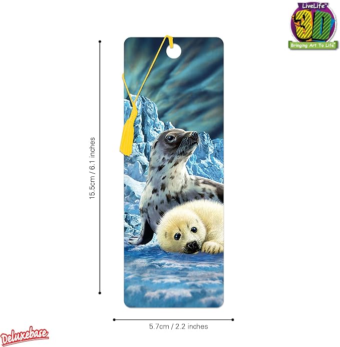 3D LiveLife Bookmark - Harp Seals from Deluxebase. Cute Lenticular Seal Page Marker. Animal Themed Accessories for Book Lovers. Small Gifts for Men, Women, Writers and Teachers.