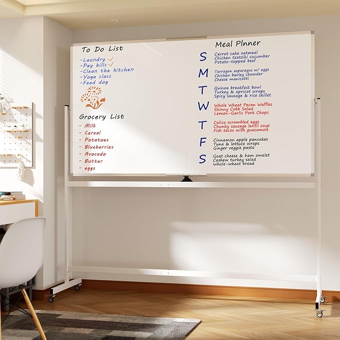 Large Rolling Whiteboard on Wheels, 72" x 40" Double-Sided Mobile White Board with Stand, Portable Standing Magnetic Dry Erase Board Easel for Home Office Classroom School, Silver