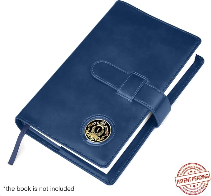 GALILEO® Single AA Big Book Cover | PU Leather AA Book Covers for Hardcover | Medallion Holder | AA Gift | Alcoholics Anonymous | Premium Design (Plain/Coin Pocket/Navy Blue)