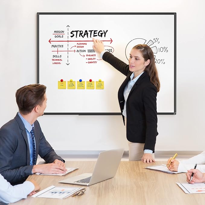 SunyesYoon Magnetic Dry Erase Whiteboard 48 x 36 Inch - 4 x 3 Large White Board, Black Aluminum Frame Wall-Mounted, Magnetic Eraser, 2 Pen, Detachable Marker Tray, 6 Magnets for Office, School