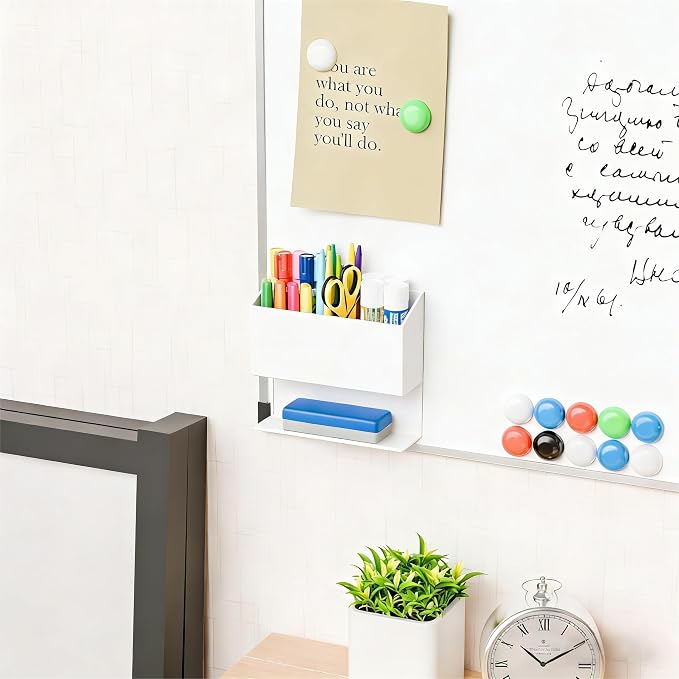 Yieach Magnetic Dry Erase Marker Holder for Whiteboard,Non-Slip Magnet Expo Marker Holder and Magnetic Cup for Dry Erase Markers,Acrlic Pencil Pen Holder for Locker,Classroom,White Board,Office,White