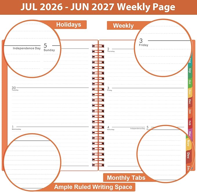 Planner 2026-2027 - Academic Planner 2026-2027,Planner Weekly and Monthly with Tabs, JULY 2026 - JUNE 2027, 6.25" × 8.3", Strong Twin-Wire Binding