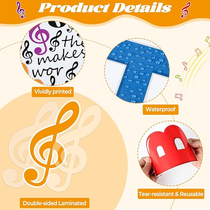 gisgfim Back to School Bulletin Board Decorations Music Notes Paper Cutouts Music Makes World Brighter Musical Notes Classroom Decors Musical Themed Bulletin Board Set for Kids Students Decor Supplies