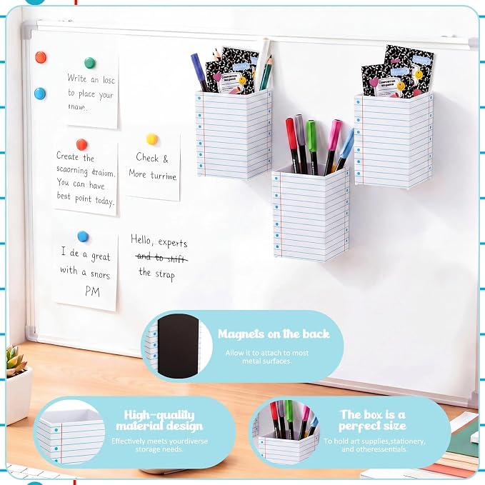 6 Pcs Notebook Classroom Decor Classroom Magnetic Storage Boxes Magnetic Storage Containers Plastics Pen Holder for Refrigerator Whiteboard Home Office School Organizer Supply
