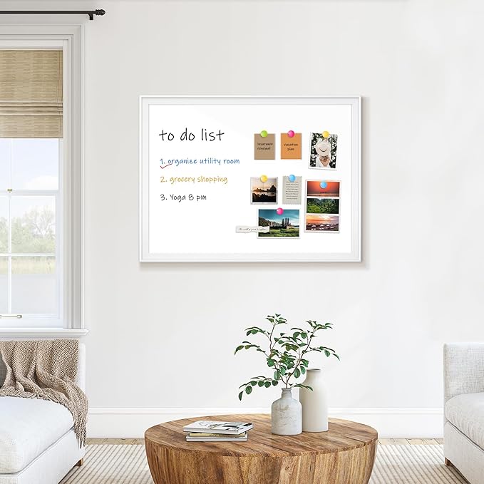 White Board for Wall, 24" x 18" Magnetic Dry Erase Board, Decorative Wooden Frame Large Whiteboard, Wall Mounted, Aesthetic Writing Board for Home, Office, School - White