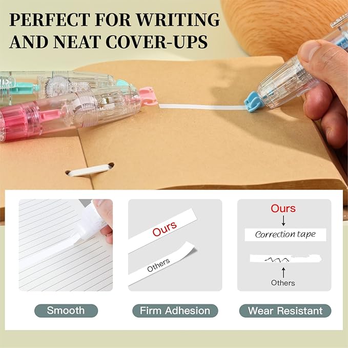 Refillable Correction Tape, 157 ft Total – 2 Pre-Filled Dispensers + 6 Snap-In Refills, School & Office, Blue+Green